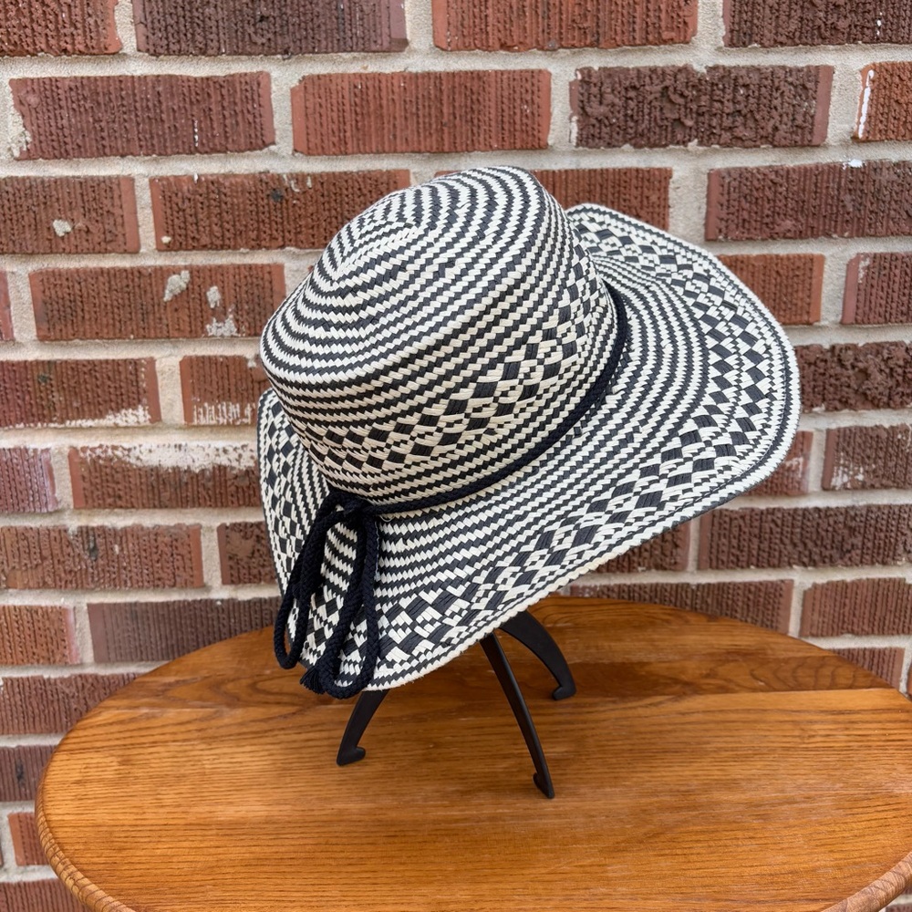 Straw Patterned Woven Bolero Hat Adjustable Two colors Tan and Black Geometric